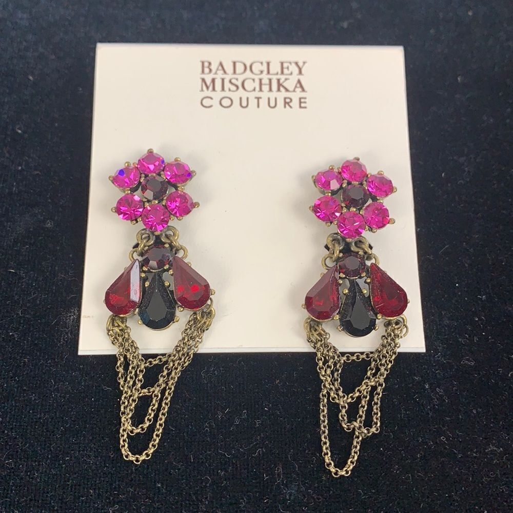 Badgley Mischka NEW magenta dangle crystals earrings